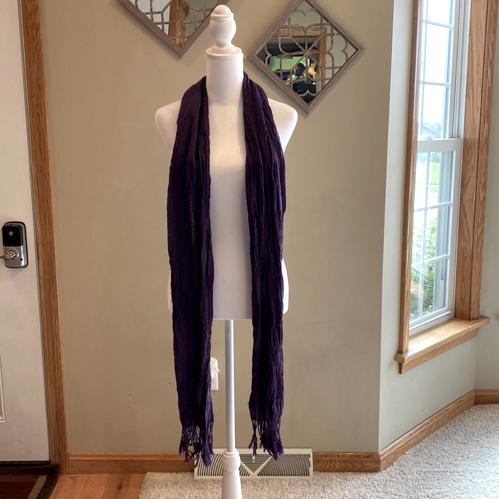 Old Navy, gauzy, purple scarf with fringe.